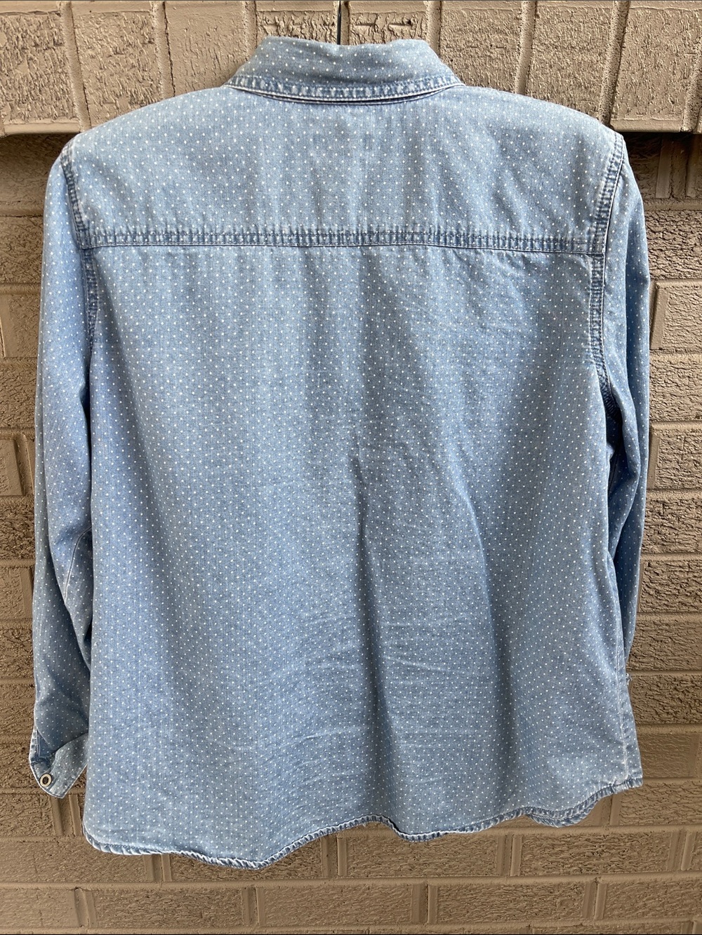 Chico's Light Blue Polka Dot Denim Shirt- L - Picture 2 of 5
